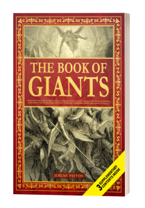 Front cover of The Book of Giants by Jeremy Payton, red with a gilt engraved panel.