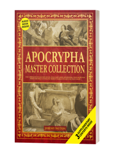Front cover of the Apocrypha Master Collection by Jeremy Payton, red and gold with an audiobook flash.