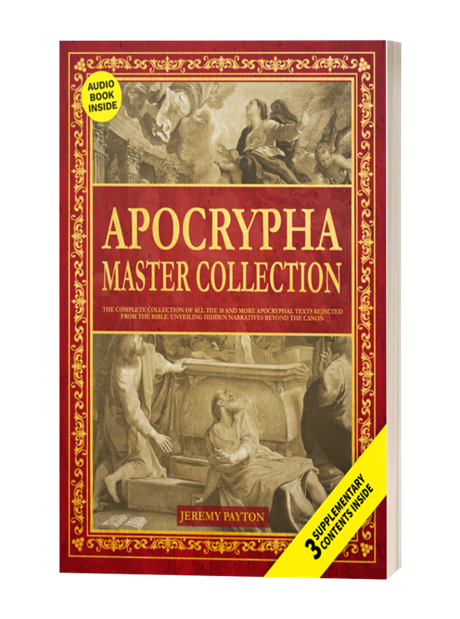 Front cover of the Apocrypha Master Collection by Jeremy Payton, red and gold with an audiobook flash.