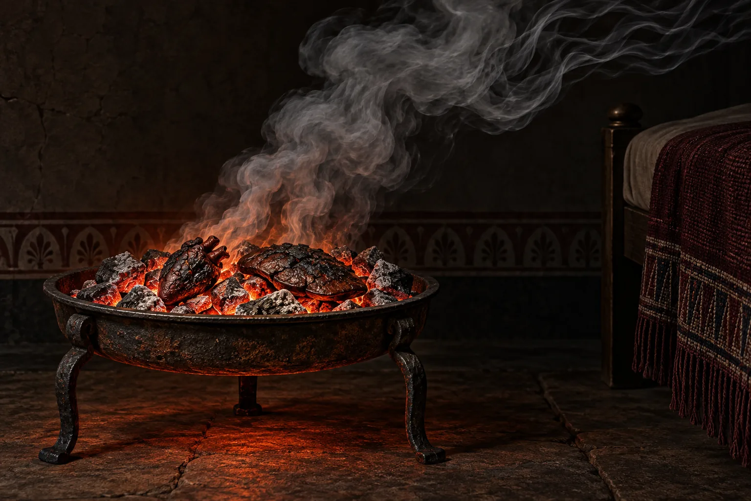 Angels in Tobit: a fish heart and liver smoke on an iron brazier beside the bridal bed.